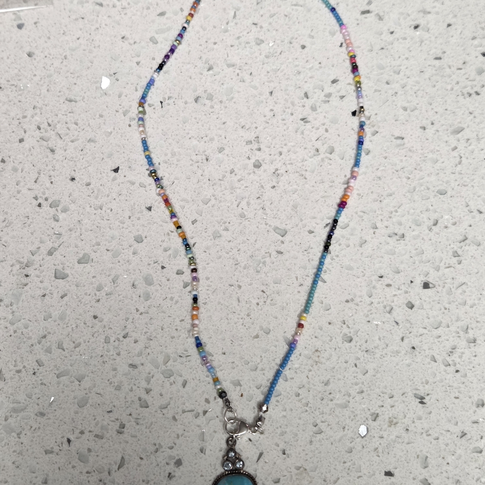 Multicolor Beaded Necklace with Silver Pendant